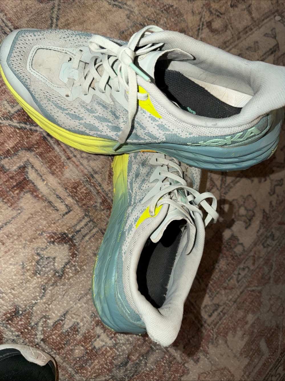Hoka One One Women's Light Gray, Aqua & Yellow Running Shoes
